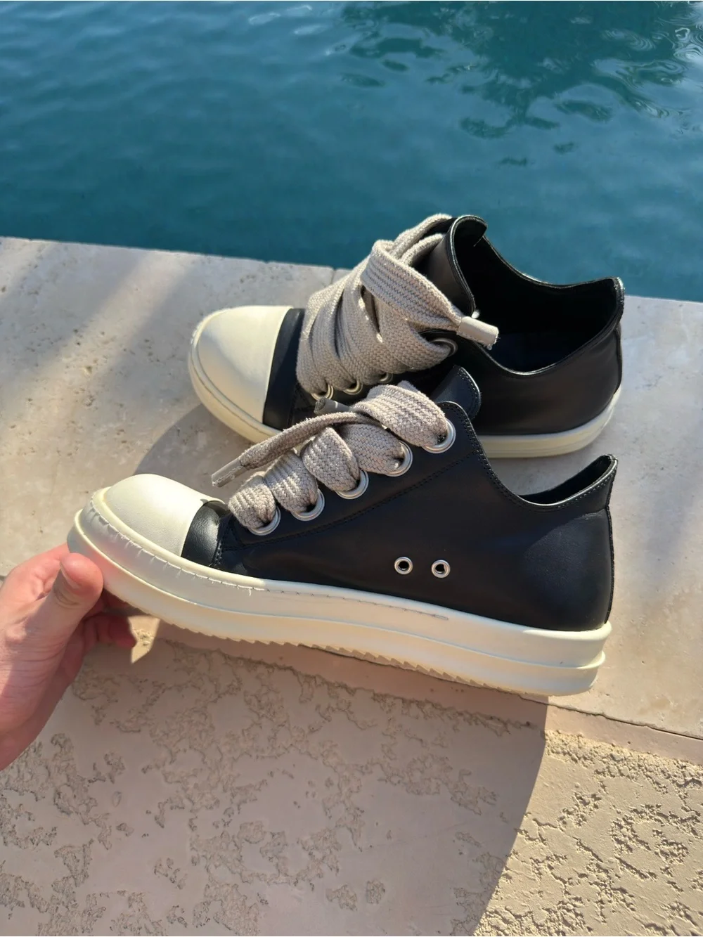 RICK OWENS Black Temple Jumbolace low Leather Sneakers